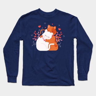 Valentines Day Cute Heart Cat Lover Gift Idea Kitty Couples Long Sleeve T-Shirt